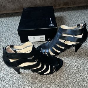 INC Gili Caged Leather Sandal Black Size 11